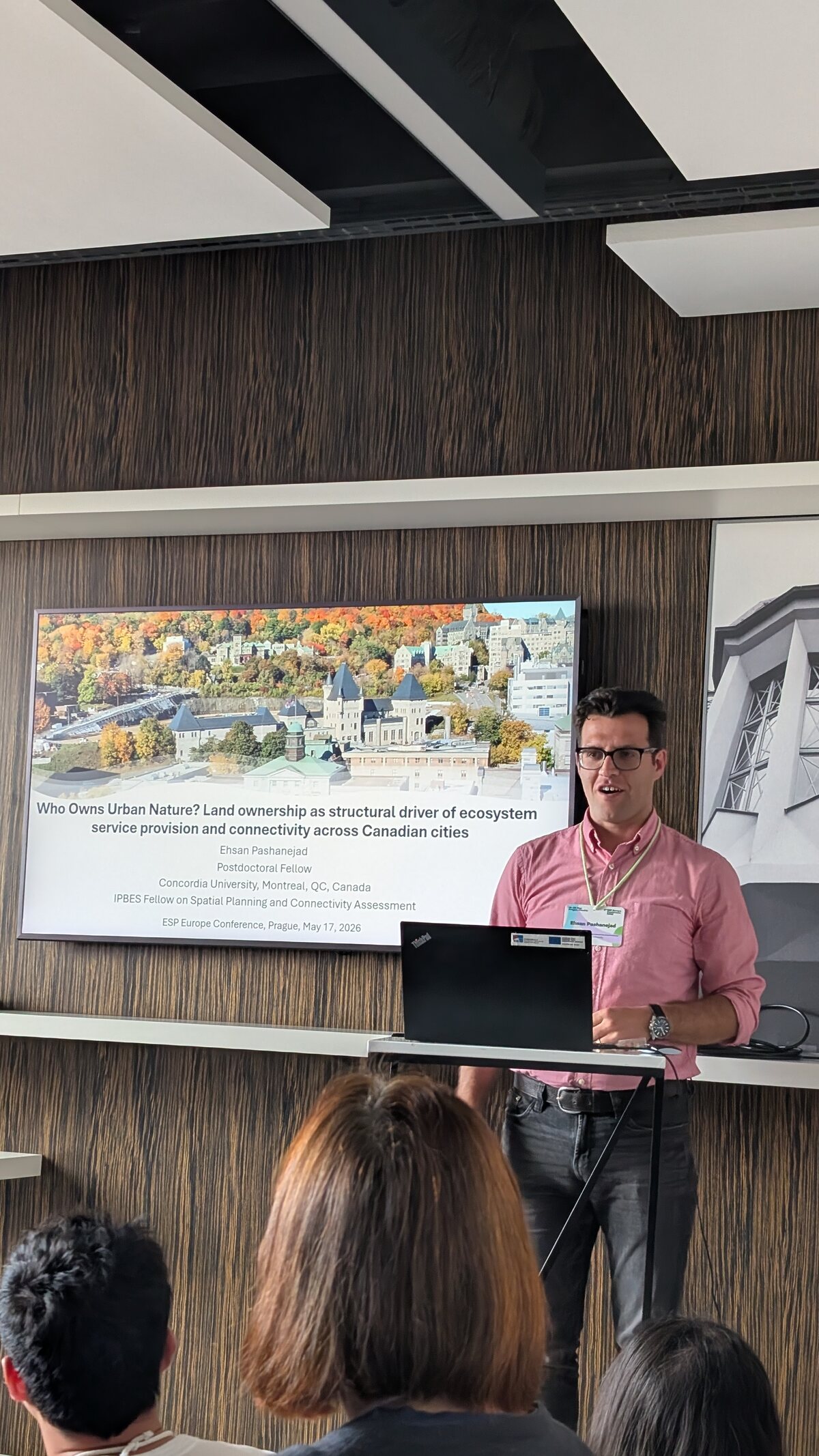Ehsan Pashanejad presenting spatial-planning research at an international session.